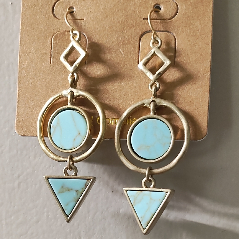 Gold and Turquoise Geometric Earrings